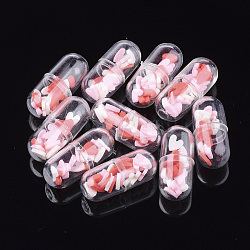 Contenitore per capsule in plastica trasparente apribile, con cabochon fatti a mano in argilla polimerica, pillola con il cuore, colorato, 24x10.5mm