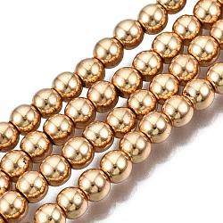 Chapelets de perles en hématite synthétique sans magnétique, ronde, plaqué or et de lumière, 4mm, Trou: 1mm, Environ 92~95 pcs/chapelet, 15.7 pouce