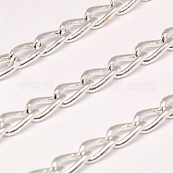Electroplate Brass Teardrop Twisted Chains Curb Chains, Soldered, with Spool, Silver Color Plated, 7x3x1.5mm, about 82.02 Feet(25m)/roll