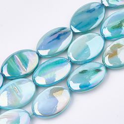 Fili di perline di conchiglie d'acqua dolce di colore ab, tinto, ovale, cielo blu, 17~18x12.5x4~5mm, Foro: 1 mm, circa 22pcs/filo, 15.7 pollice