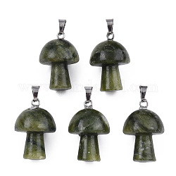 Natural Southern Jade Pendants, with Stainless Steel Snap On Bails, Mushroom Shaped, 24~25x16mm, Hole: 5x3mm