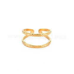 Ионное покрытие (ip) 304 двойная линия из нержавеющей стали с открытым манжетным кольцом для женщин, без никеля , реальный 18k позолоченный, размер США 8 (18.1 мм)