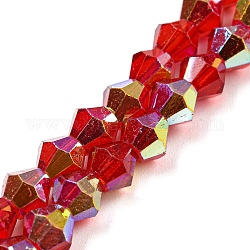 Baking Painted Transparent Glass Beads Strands, Half Electroplate, AB Color Plated, Faceted, Bicone, FireBrick, 6x5.5mm, Hole: 1mm, about 47pcs/strand, 10.24''(26cm)