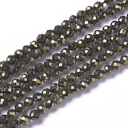 Fili di perline di pirite naturale, sfaccettato, tondo, 2~2.5x2mm, Foro: 0.2 mm, circa 158~205pcs/filo, 15.7~16.7 pollice (40~42.5 cm)