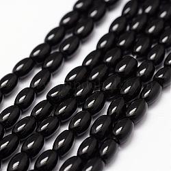 Brins de perles d'onyx noir naturel, teints et chauffée, riz, 6x4mm, Trou: 1.2mm, Environ 63 pcs/chapelet