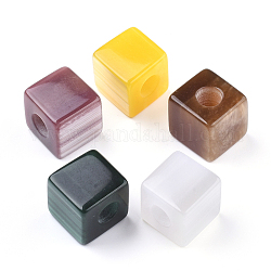 Abalorios de resina, de piedras preciosas de imitación, pearlized, Abalorios de grande agujero, cubo, color mezclado, 20x20x20mm, agujero: 8 mm