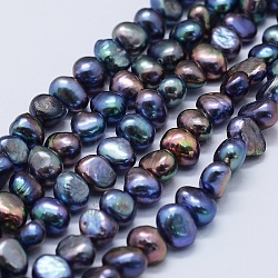 Brins de perles de culture d'eau douce naturelles, teinte, deux faces polies, bleu minuit, 5~7x5~7x5~7mm, Trou: 0.2mm, Environ 53 pcs/chapelet, 13.9 pouce