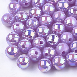 Perline di plastica, ab colore placcato, tondo, viola medio, 6mm, foro: 1.6mm, 4500pcs/500g
