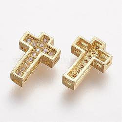 Brass Micro Pave Cubic Zirconia Beads, Cross, Clear, Golden, 10.5x7.5x3mm, Hole: 1mm