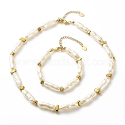 ABS-Imitationsperle und synthetische Hämatit-Perlen-Armbandhalskette, Schmuckset für Frauen, golden, 7-1/2 Zoll (19 cm), 15.98 Zoll (40.6 cm)