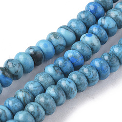 Brins de perles de jaspe de feuille d'argent de porcelaine naturelle, teints et chauffée, rondelle, Dodger bleu, 6x4mm, Trou: 0.7~0.8mm, Environ 91~92 pcs/chapelet, 14.76 pouce (37.5 cm)