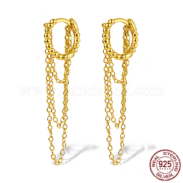 925 Sterling Silber Reifen Ohrringe, Ketten-Quasten-Ohrringe, echtes 18k vergoldet, 36 mm
