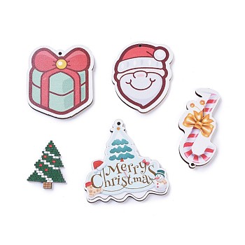 Le thème de Noël, pendentifs en tilleul imprimé, formes mixtes, couleur mixte, 25 pièces / kit