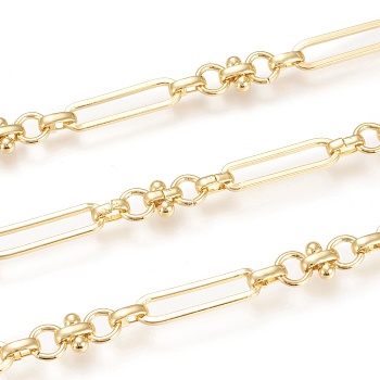 Cadenas de eslabones hechos a mano de latón, con cadenas de clips, Plateado de larga duración, real 18k chapado en oro, link: 7x7x3.5 mm y 6.5x1.2 mm, ovalada: 26x6x1.3 mm