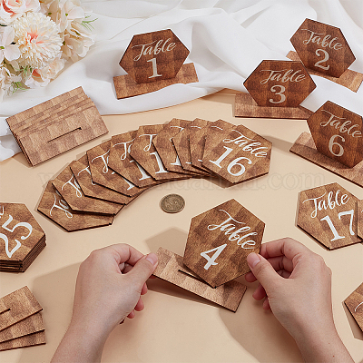 25 Numéros De Table En Bois Hexagonaux - Pour Mariage, événements - Base Incluse 8.4x8.4cm