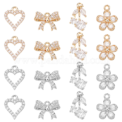 Wholesale SUPERFINDINGS 16Pcs 4 Styles Cubic Zirconia Pendant Charms 18K  Gold Plated Heart Bowknot Flower Cherry Charms Crystal Rhinstone Brass  Pendant for Jewelry Making 