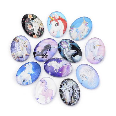 Cabochons en verre à plat&nbsp;X-GGLA-S034-25x18-022-1