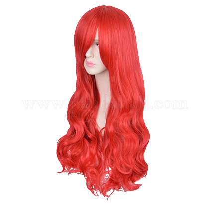 32インチ（80cm）の長い赤いウェーブの巻き毛のコスプレウィッグ  合成ロリータシーメイドウィッグ  メイク衣装用  強打で OHAR-I015-19-1