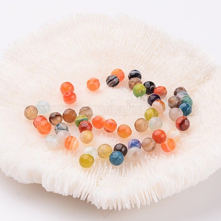Perles d'agate à rayures naturelles teintées rondes à facettes/perles d'agate à bandes X-G-G581-4mm-M-1