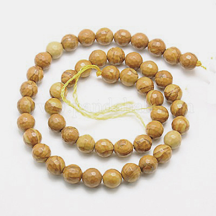 Chapelets de perles en bois pétrifié naturel G-G542-8mm-06-1