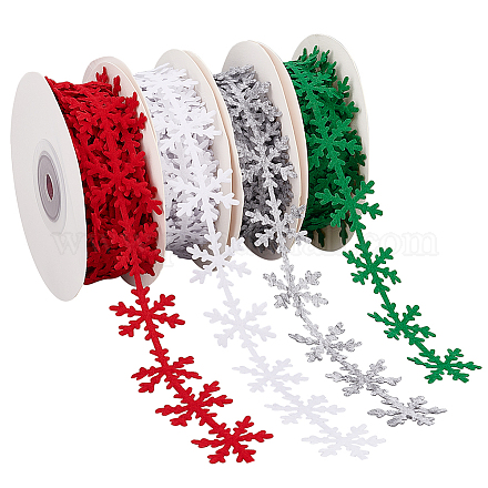 PH PandaHall 4 Rolls Christmas Ribbon 1 Inch Snowflake Lace Non-Woven Fabrics Trim Ribbon Applique Decals for Xmas Celebration Scrapbook Sewing Wedding Wedding Birthday Wrapping 22Yard OCOR-PH0002-22-1