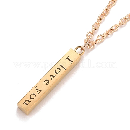 Rechteck mit dem Wort „Ich liebe dich“ 304 Edelstahl-Anhänger-Halskette mit legierter Kabelkette für Frauen NJEW-M192-01G-1