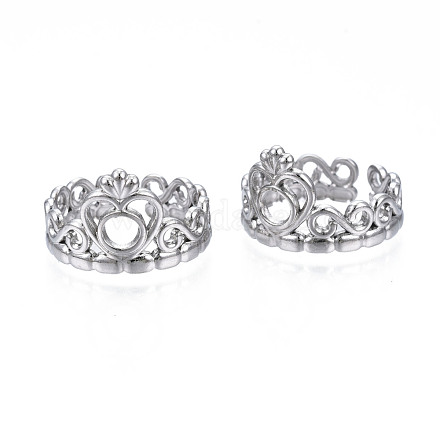 304 anillo de puño abierto con corona de corazón de acero inoxidable para mujer RJEW-S405-259P-1