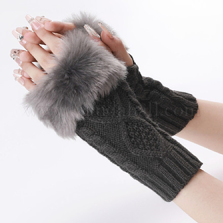 ポリアクリロニトリル繊維糸編み指なし手袋  親指穴付きふわふわ冬用暖かい手袋  グレー  200~260x125mm COHT-PW0001-15I-1