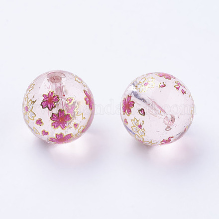 Flower Picture Printed Glass Beads GLAA-E399-12mm-E06-1