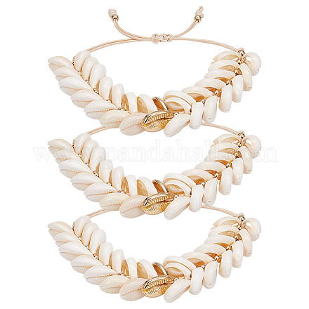Ph pandahall 3 pz puka shell cavigliera braccialetti di conchiglie spiaggia cowrie pooka braccialetti fascino delle donne bohemien braccialetto con conchiglie regolabile estate mare braccialetto spiaggia sirena gioielli costume per le donne BJEW-PH0004-36-1