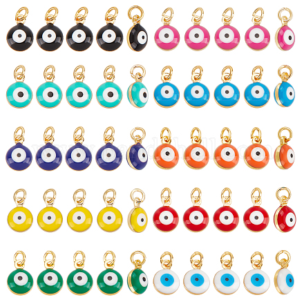Beebeecraft 50 Stück 10 Farben Böse Augen Charms rund Emaille Böse Augen Anhänger 18 Karat vergoldet Glücksauge für DIY-Schmuck Ohrring Halskette Basteln KK-BBC0003-66-1