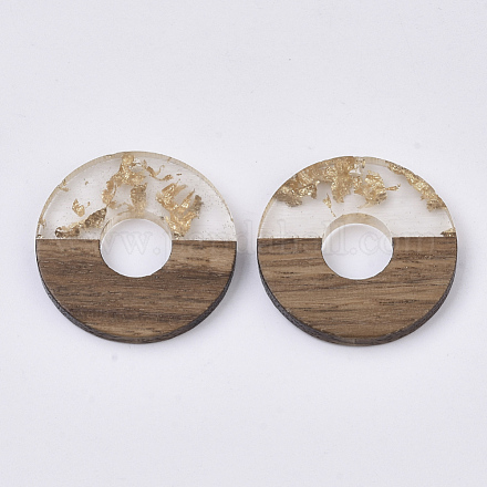 Transparent Resin & Walnut Wood Pendants X-RESI-S358-03-A01-1