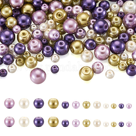 Cheriswelry 12 Strands 12 Styles Baking Painted Pearlized Glass Pearl Round Bead Strands HY-CW0001-03B-1