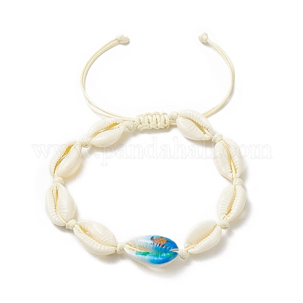 Natürliche geflochtene Perlen-Fußkettchen aus Kaurimuscheln für Frauen AJEW-AN00527-02-1