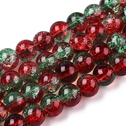 Two-Tone Crackle Baking Painted Transparent Glass Beads Strands X-CCG-T004-8mm-06-1