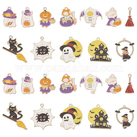 Sunnyclue 24 pièces 12 style halloween thème alliage pendentifs en émail ENAM-SC0003-35-1
