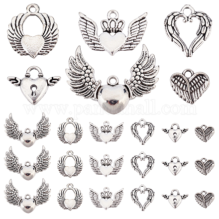 PandaHall 84pcs Heart Charms 6 Style Angel Wings Pendant Charms Tibetan Antique Silver Angel Charms Pendants Beads Alloy Vintage Wing Charm Beads for DIY Jewellery Making Necklace Bracelet FIND-PH0005-45-1