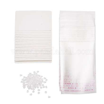 紙のアクセサリーディスプレイカード  ピアスに使用  長方形  プラスチック製のピアスキャッチで  セロハンのOPP袋  ホワイト  90x60x0.1mm CDIS-TAC0001-06B-1