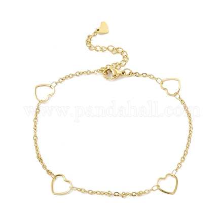 Vacuum Plating 304 Stainless Steel Heart Link Anklet with Cable Chains for Women STAS-E001-24G-1