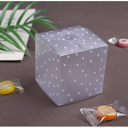Tupfenmuster transparentes PVC-Quadrat begünstigen Box Süßigkeiten behandeln Geschenkbox CON-WH0070-99A-1