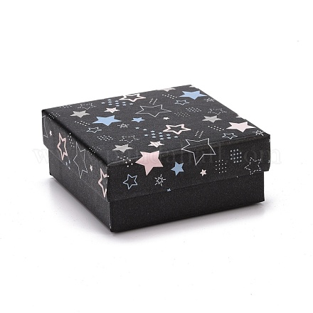 厚紙のジュエリーボックス  黒のスポンジマット付き  ジュエリーギフト包装用  星型の正方形  ブラック  7.25x7.25x3.15cm CON-D012-04B-02-1