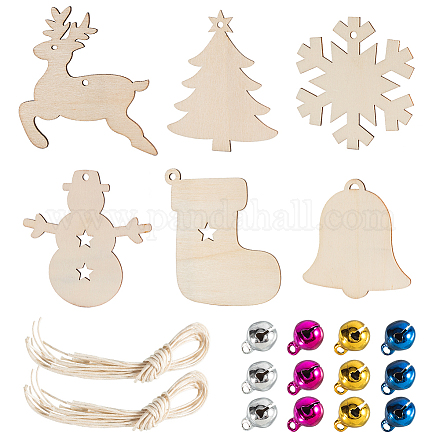 Olycraft 100 pièces ornements en bois de noël ornements suspendus en bois naturel flocon de neige en bois de bonhomme de neige WOOD-FG0001-02-1