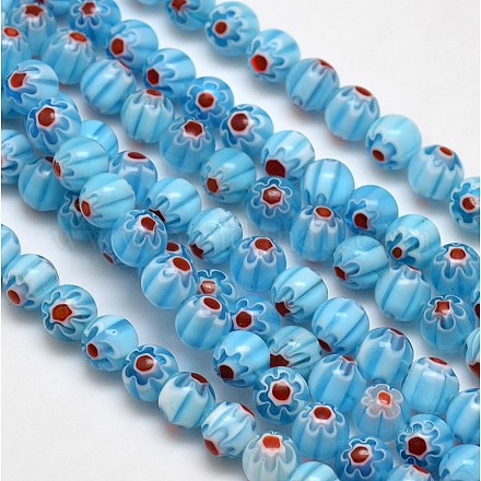 Chapelets de perles rondes de millefiori en verre LK-P002-04-1