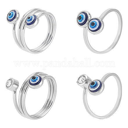 PandaHall Elite® 4Pcs 4 Style Resin Evil Eye Cuff Rings RJEW-PH0001-11-1