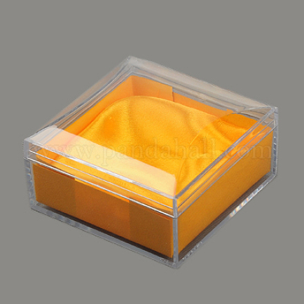 プラスチックアクセサリー箱  布で  正方形  ゴールド  95x95x54mm X-OBOX-G007-02-1