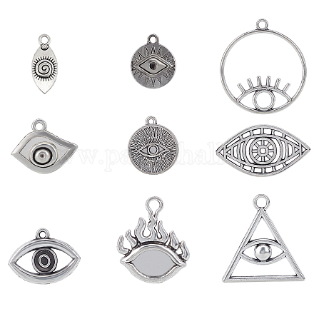 PandaHall 36pcs 9 Style Lots Eyes of Horus Charms Pendants Tibetan Silver Alloy Charms for Necklace Bracelet DIY Craft Jewelry Making PALLOY-PH0005-94AS-1