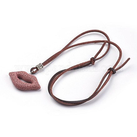 (vente d'usine de fêtes de bijoux) colliers pendentif en pierre de lave synthétique réglables NJEW-P237-C01-1