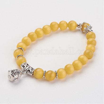 Cat Eye Beads Stretch Charm Bracelets BJEW-JB02804-02-1