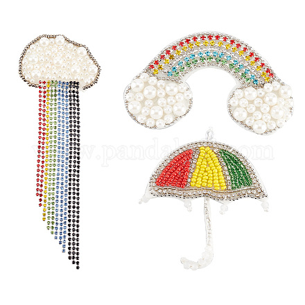 Fingerinspire 3 pz 3 toppe con perline arcobaleno stile 1.8~5.5 pollici ombrello colorato forma di nuvole toppe per cucire applique applique di perline di perle toppe in tessuto non tessuto per vestiti PATC-FG0001-17-1