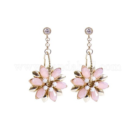 Orecchini pendenti a forma di fiore in ottone imitazione quarzo rosa EJEW-BB65719-A-1